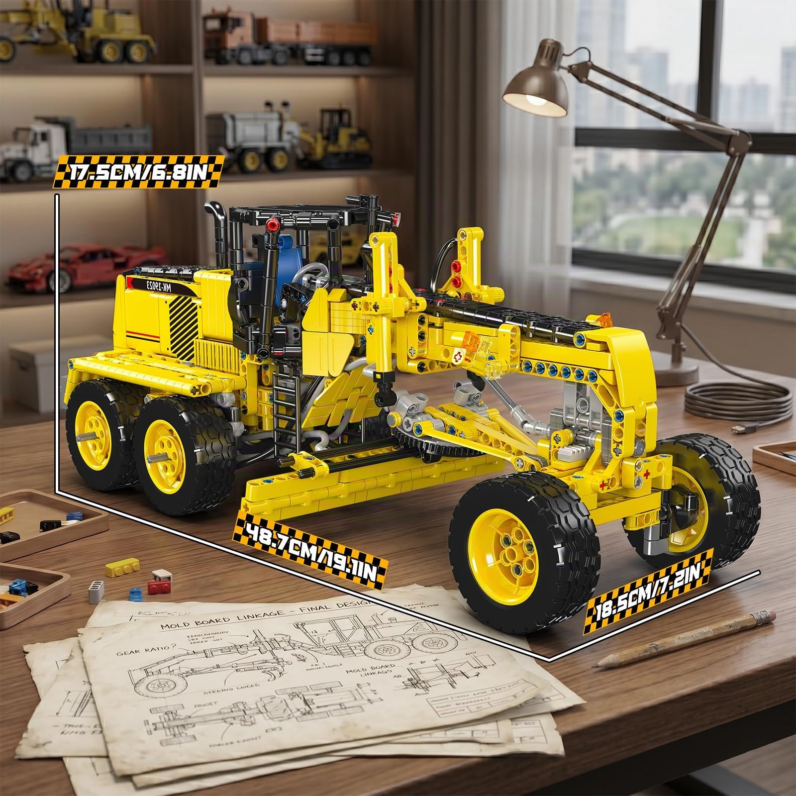 Mould King 19023 Grader-Bausatz – Über 1109 Teile | Pneumatisches Baufahrzeug – Geeignet für Erwachsene und Jugendliche ab 14 Jahren