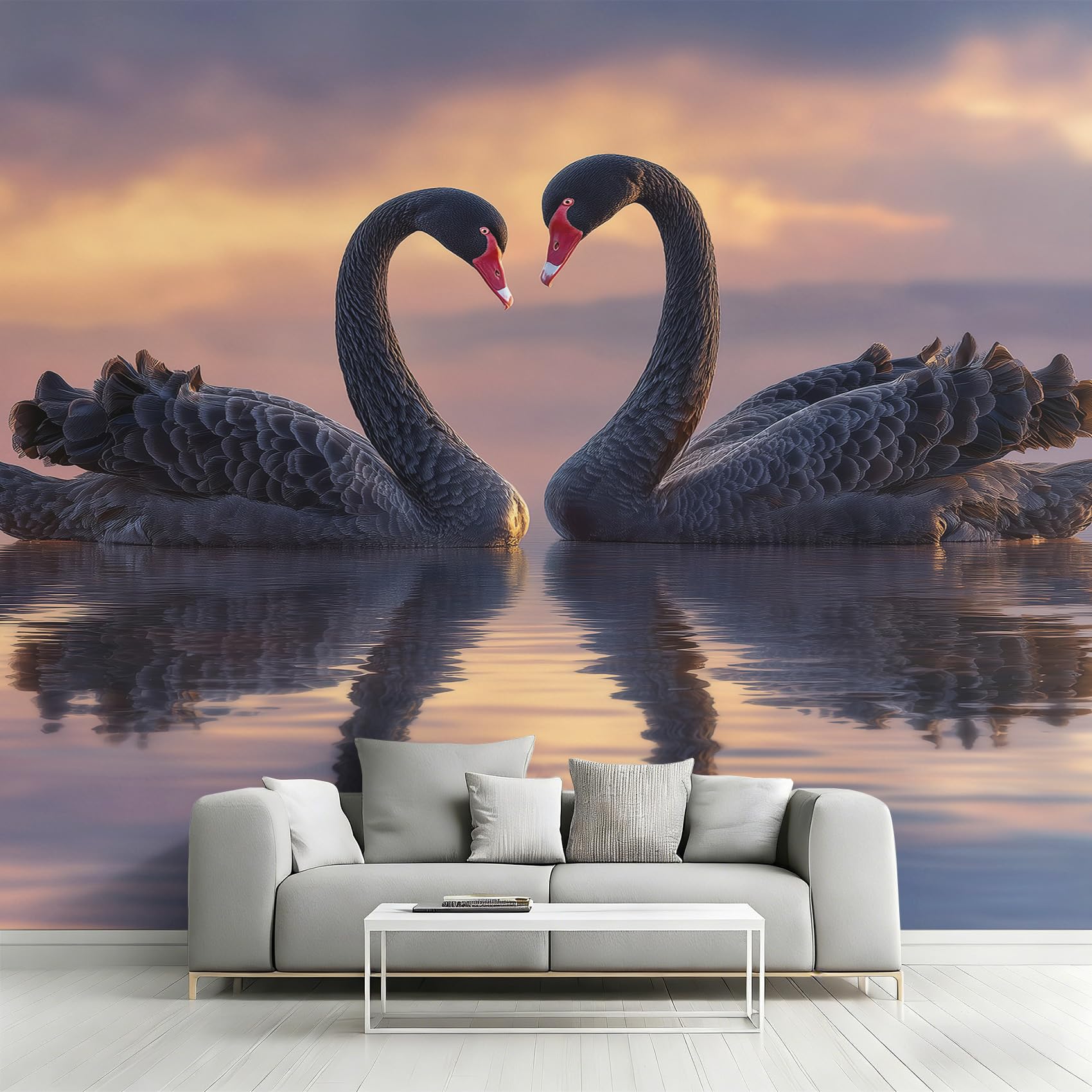 Papier peint intissé cygne noir panoramique romantique pour salon et chambre 366x254 cm
