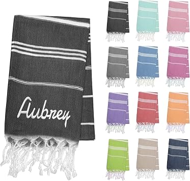 Personalized Cotton Beach Towels Tassel for Adults Oversized 39 x 70 Inch Turkish Beach Towel with Name Embroidered Custom Beach Towel Personalized for Pool Beach Vacation Travel - Black