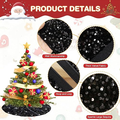 Miniatura 5 de PATYDEST Falda negra para árbol de Navidad de 36 pulgadas, falda de árbol de terciopelo negro, falda de árbol de Navidad, cubierta de árbol de