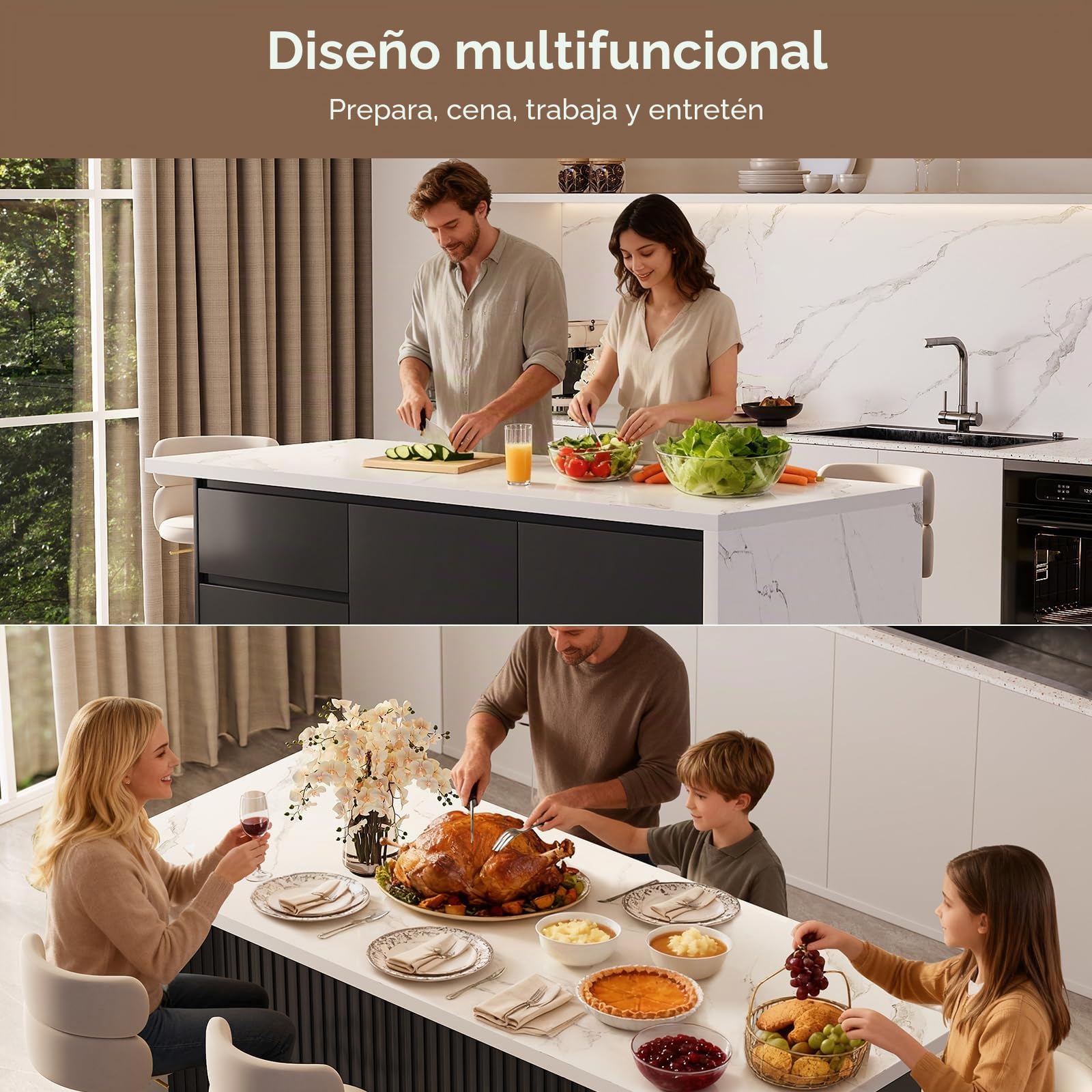 Homary Ila de Cocina con Almacenamiento múltiple para Cocina y Comedor, 183cm x 80cm
