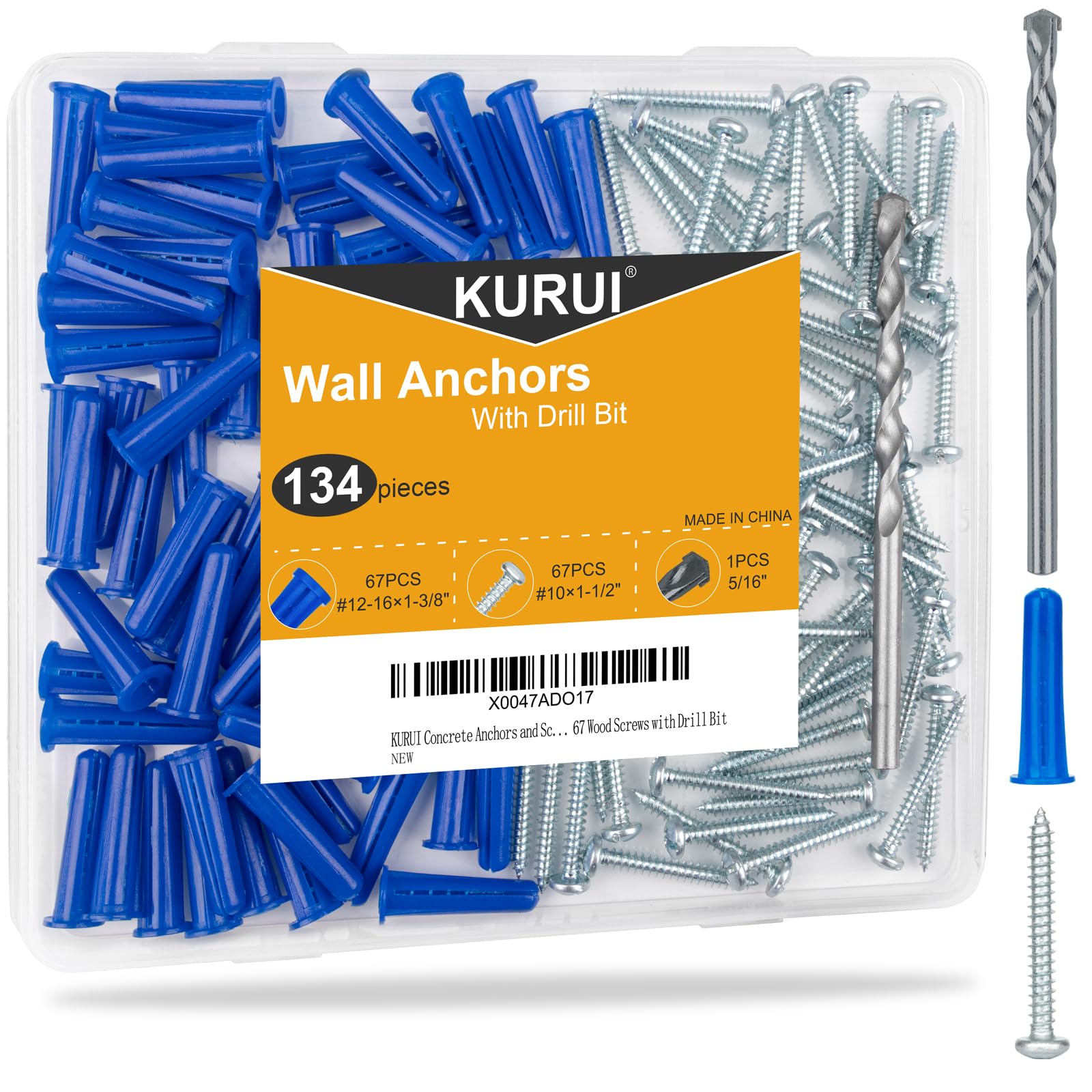 Snapklik.com : #12-16 Wall Anchors And Screws Kit, 134 PCs Drywall ...