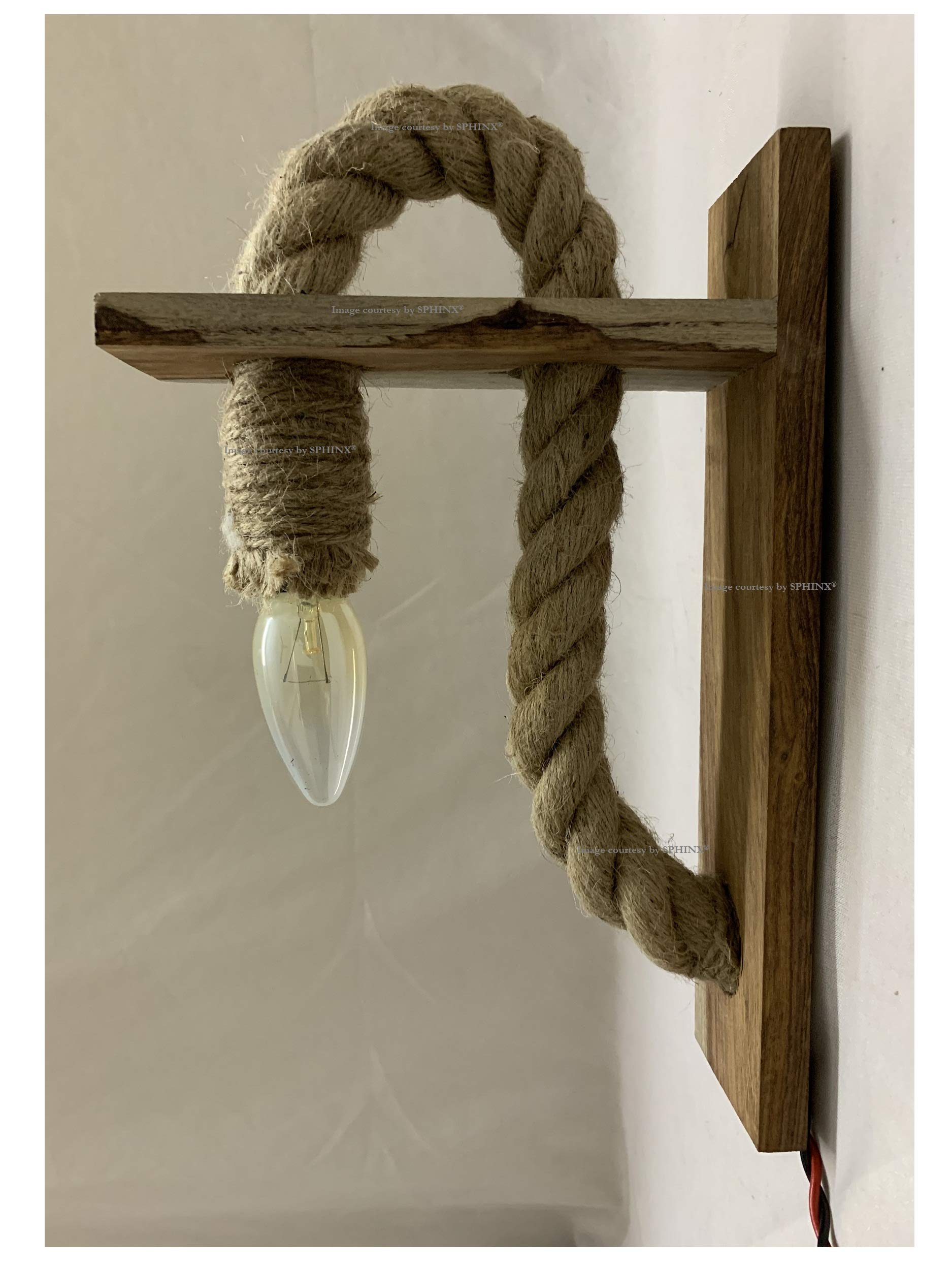 SPHINX Handcrafted Vintage Style Natural Wood Rope Wall Light with bulb - 1 Unit (Height Approx. 12 Inches/30 cms)