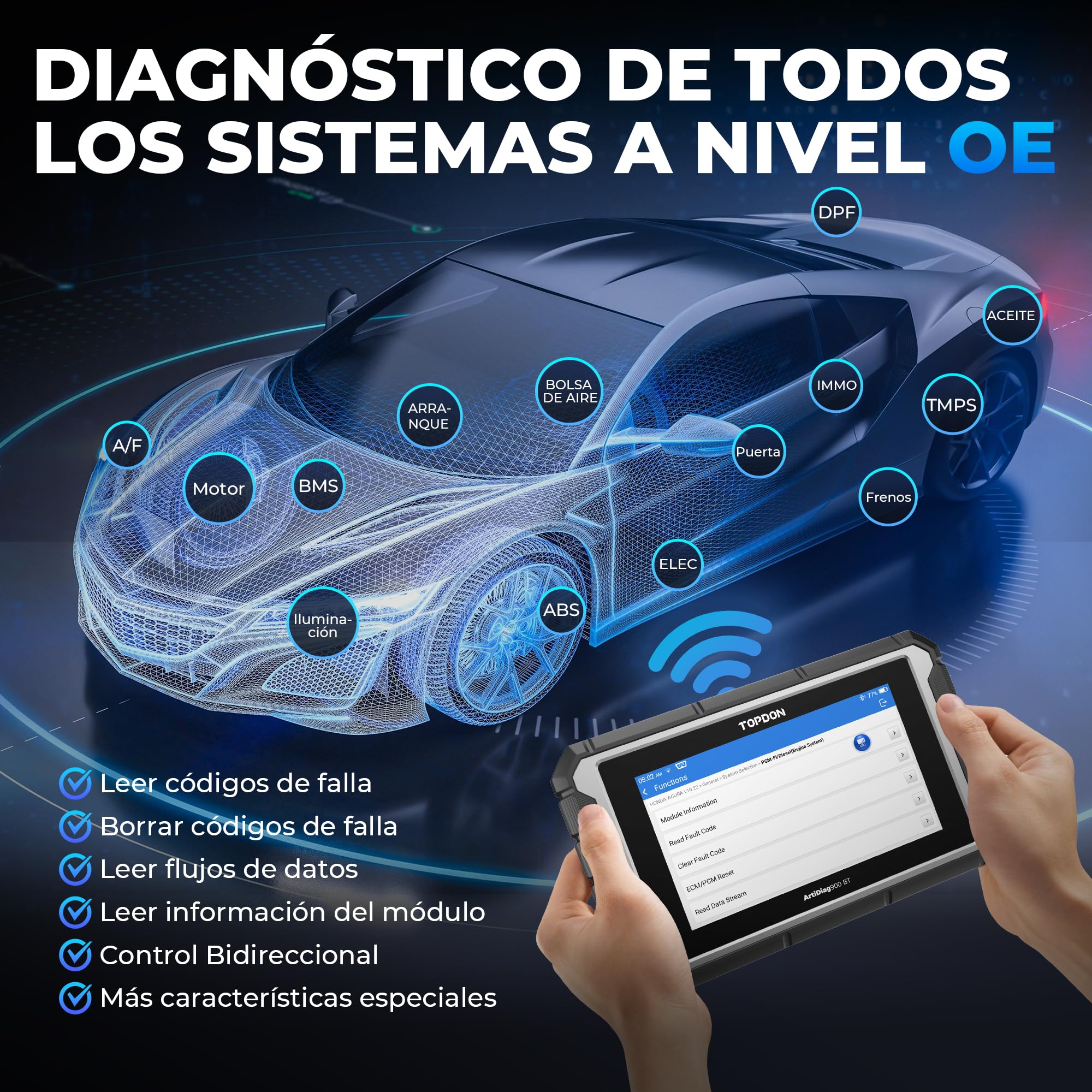 TOPDON OBD2 Diagnosis Coche AD900BT, Codificación ECU, Control Bidireccional, 28+ Servicios, Escáner de Sistema Completo, para Todos los Vehículos con FCA, 2 Años de Actualizaciones Gratuitas