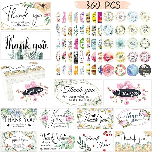 Miniatura 8 de zheyistep Juego de 360 tarjetas de agradecimiento y calcomanías, 180 tarjetas de agradecimiento holográficas, 20 calcomanías de agradecimiento para