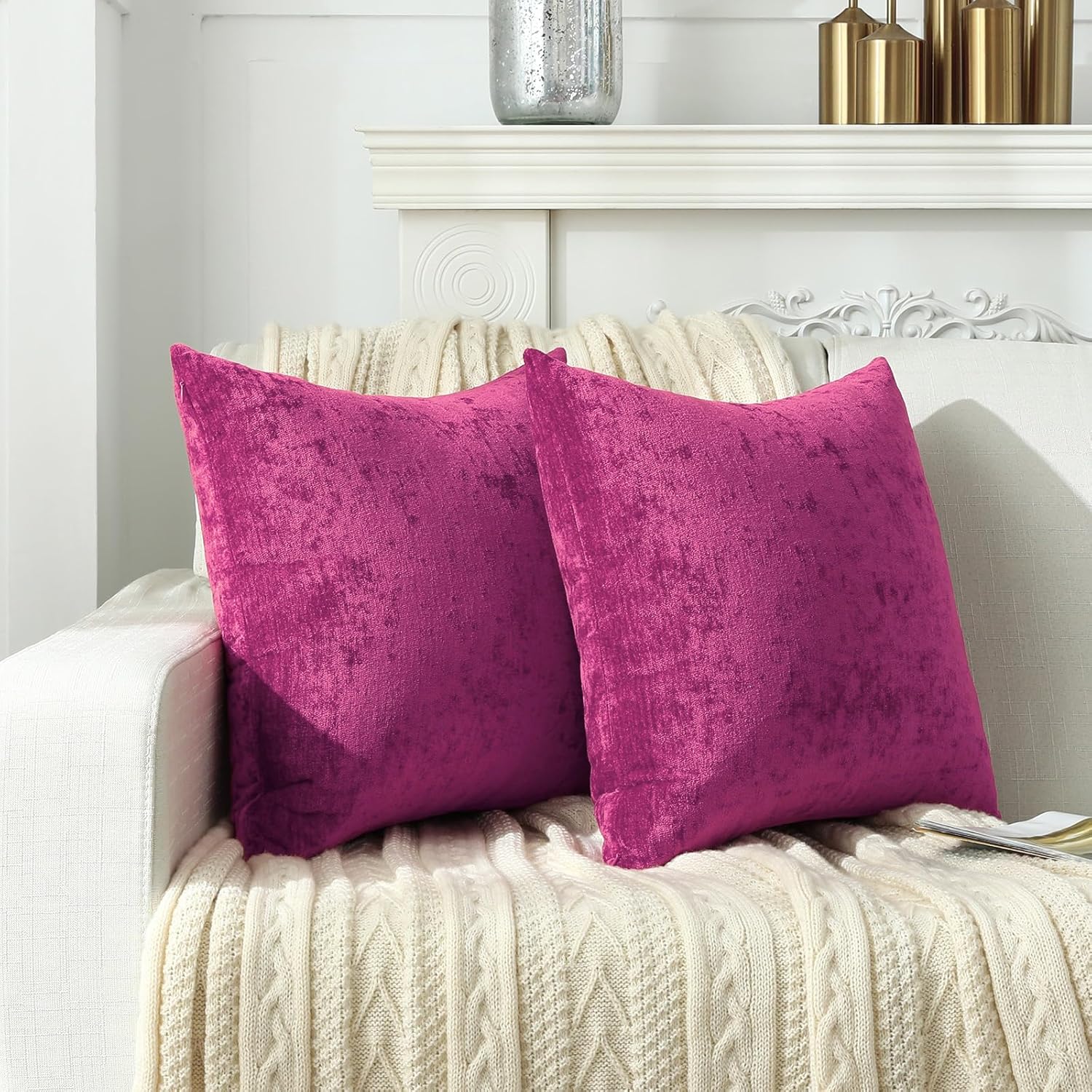 Jeneoo Fuschia Pink Decorative Throw Pillow Covers Soft Chenille Comfy Long Lumbar Couch Cushion Cases for Living Home Sofa Decor (Set of 1, 14 x 26 Inches) Fuschia Pink 26" x 14" (Pack of 1)