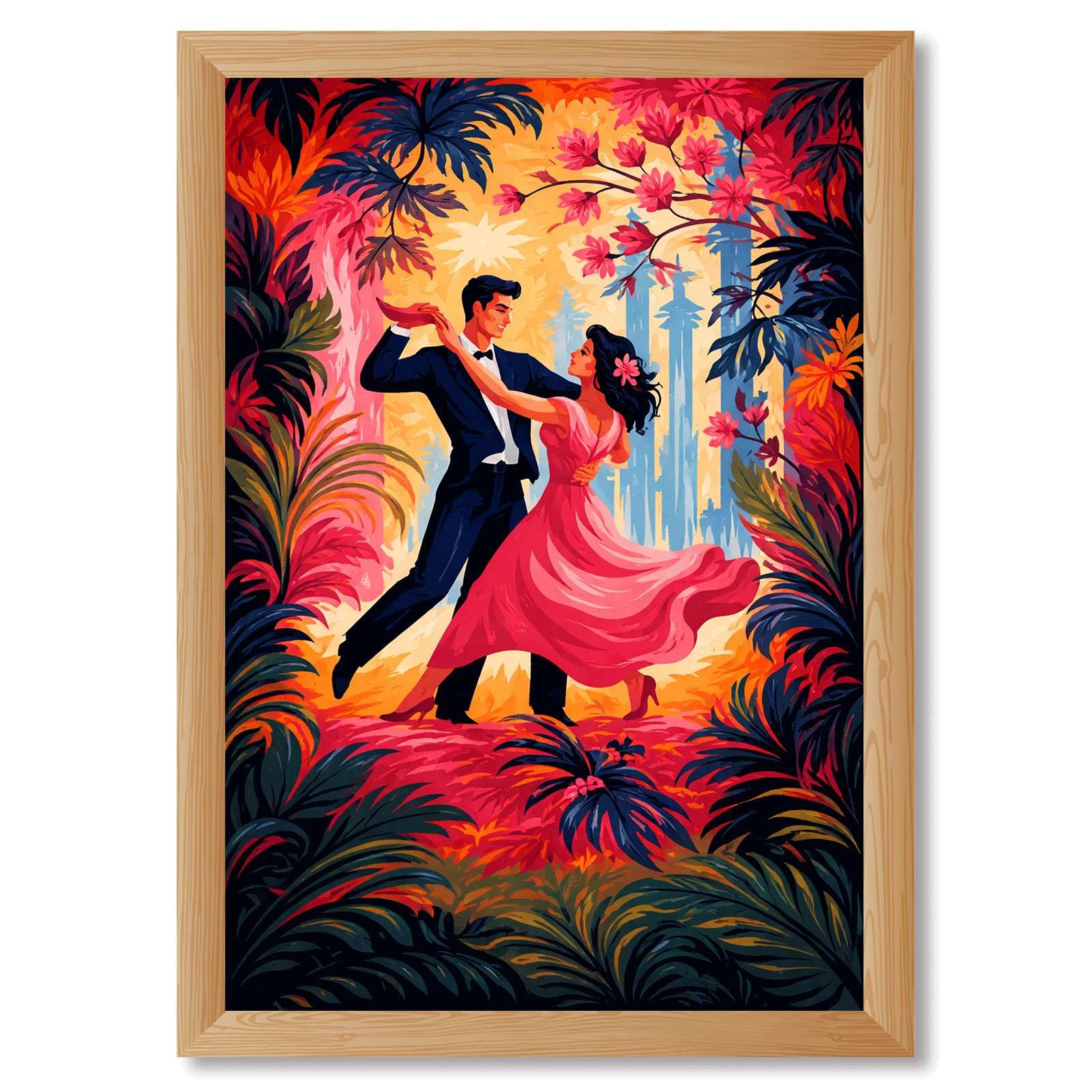 Framed Romantic Dance Poster Canvas Print Art Modern Elegant Wall Art Painting Pictures Wall Decor for Living Room Bedroom Home Decor Stunning Wall Decoration for Apartment Office (Wood framed,12L"X16W")