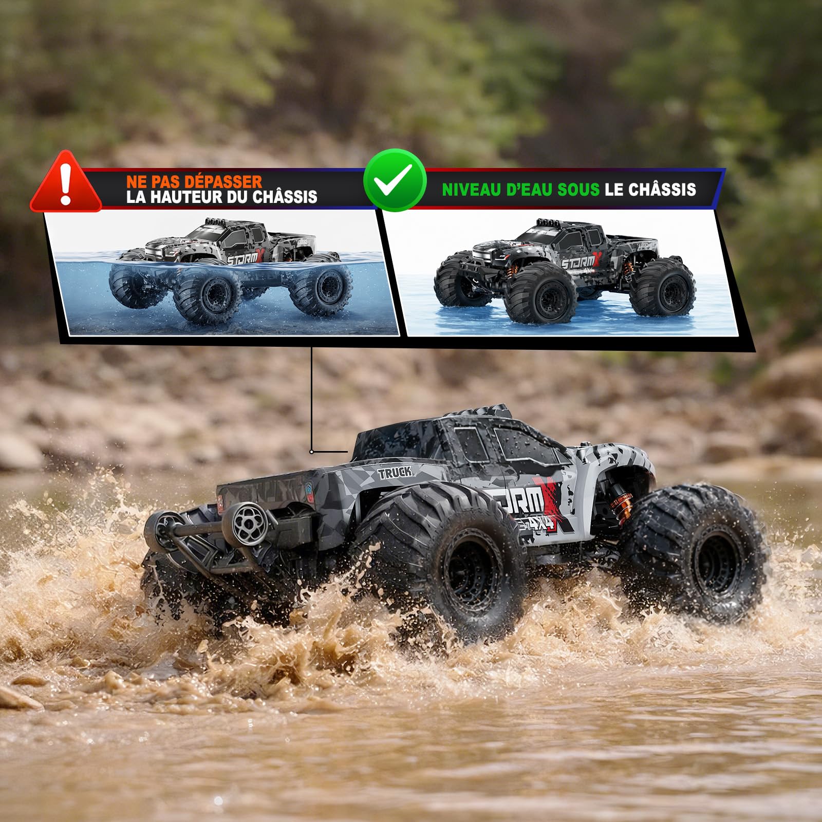 Voiture Télécommandée 1:14 4x4 Tout Terrain 40 km/h, Voiture RC Haute Vitesse avec 2 Batteries 1300mAh Rechargeables et 2 Jeux de Pneus, Voiture Télécommandée Adulte et Garçon