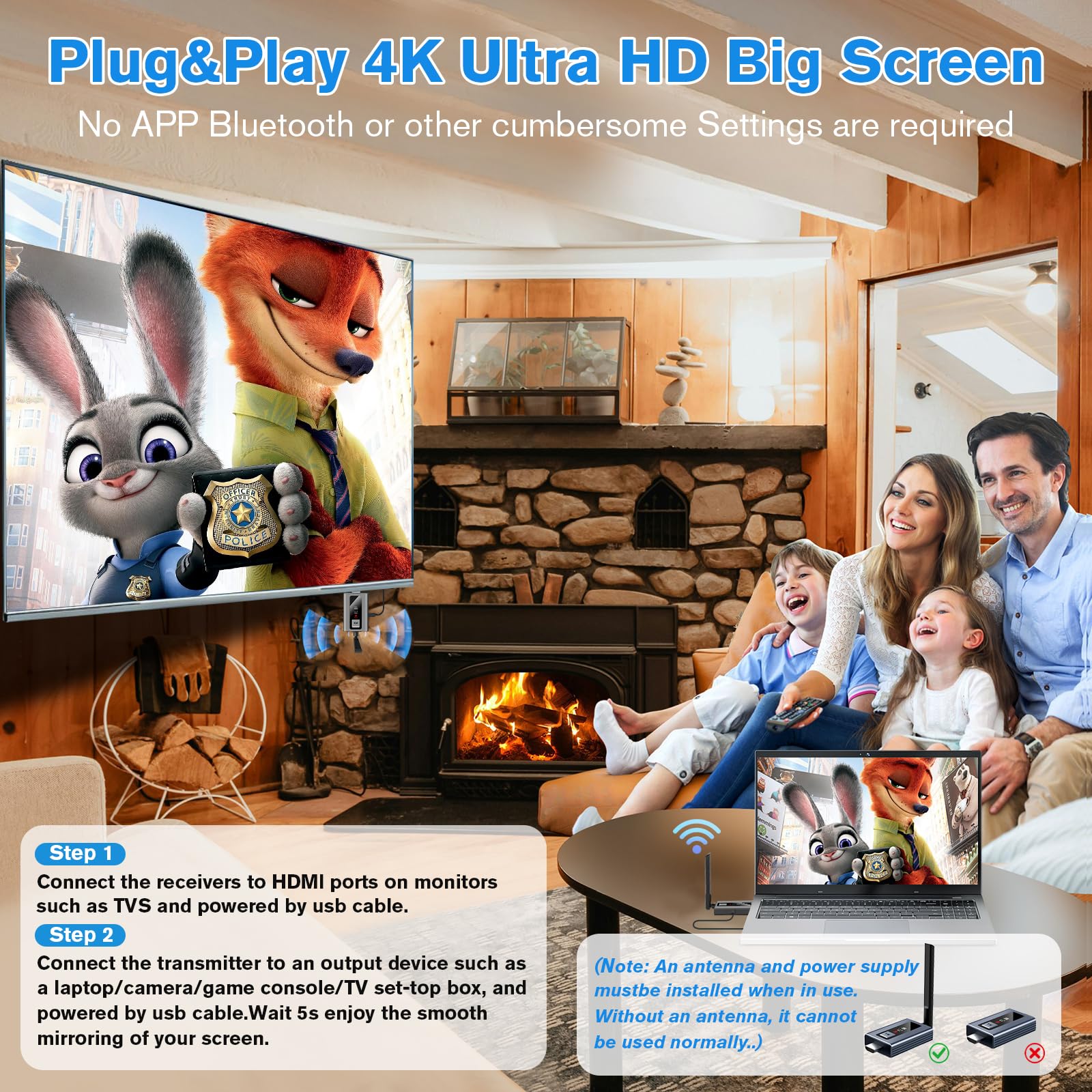 Récepteurs et émetteurs HDMI sans fil améliorés avec écran LED, jusqu'à 6 RX, Plug & Play 4K/1080p Sortie HD 5,8 GHz pour TV Box, ordinateur portable, projecteur, appareil photo vers