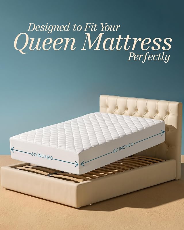 Queen Mattress Pad, Quilted Mattress Protector Topper fits 16" Deep Pocket image 2