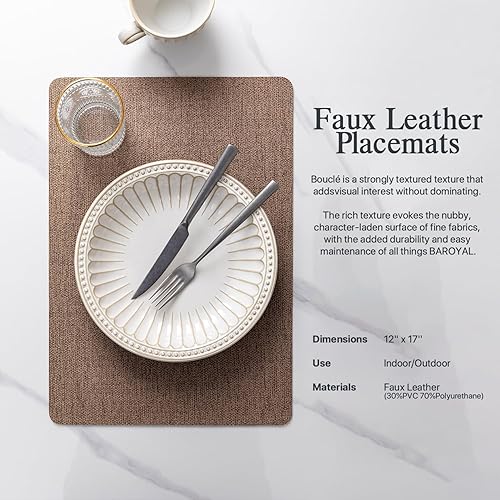 Miniatura 2 de Juego de 4 manteles individuales de piel sintética de vinilo, lavables, lavables, para cocina, mesa de comedor, resistentes al calor, impermeables,