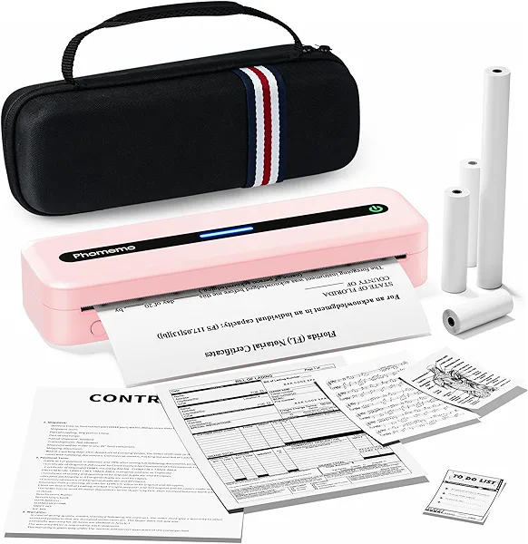 Phomemo Portable Printers Wireless for Travel, M832 Bluetooth Inkless Thermal Printer, Support 8.5''x11'' US Letter & A4 Size, Small Compact Mobile Printer for Phone Laptop, with Case & 4 Rolls Paper