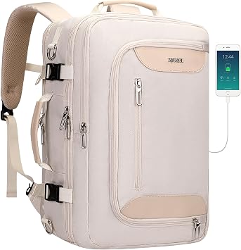PIJUSHI Travel Backpack for Women Flight Approved Carry on Bag 16 inch Laptop Personal Item Daypack with Shoe CompartmentPE038 Beige