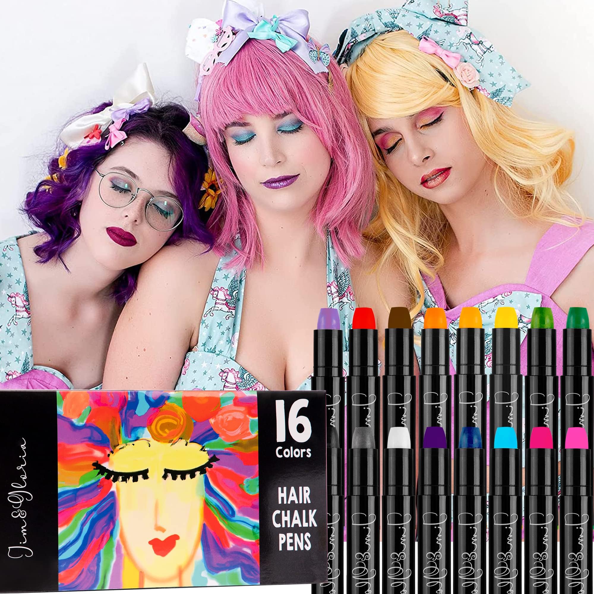 Jim&Gloria Dustless Hair Chalk For Girls and Boys Teen Girls Trendy Stuff Tween Christmas Stocking Stuffers Halloween Girls Gift Ideas 11 12 13 14 + Year Old (16 Colors)