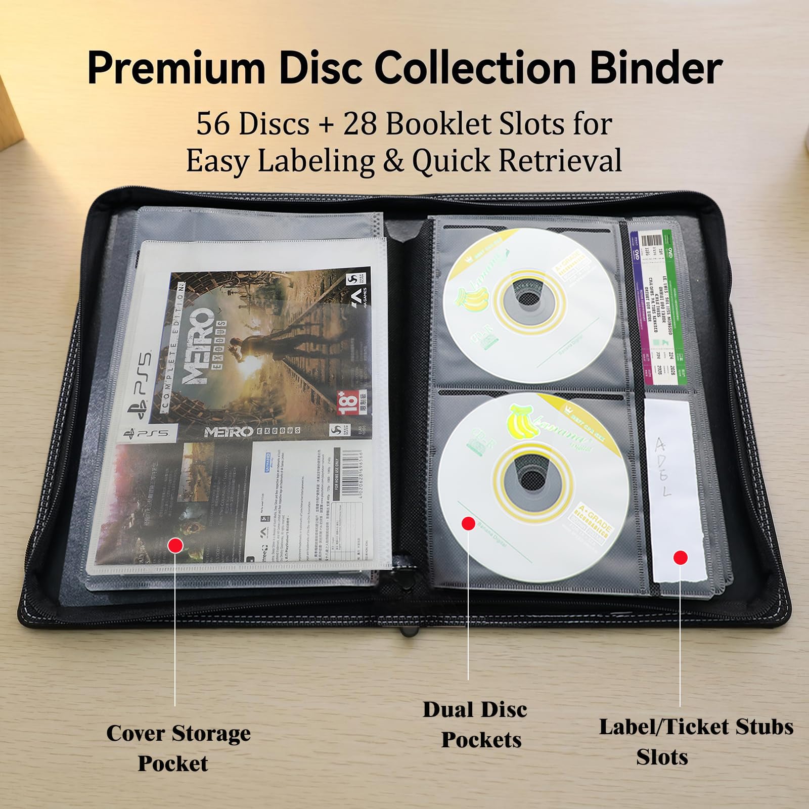 Confezione da 3 raccoglitori per CD e DVD, contiene 168 dischi e 84 libretti con slot per etichette, organizer portatile per dischi multimediali per Blu ray, musica, videogiochi, collezione