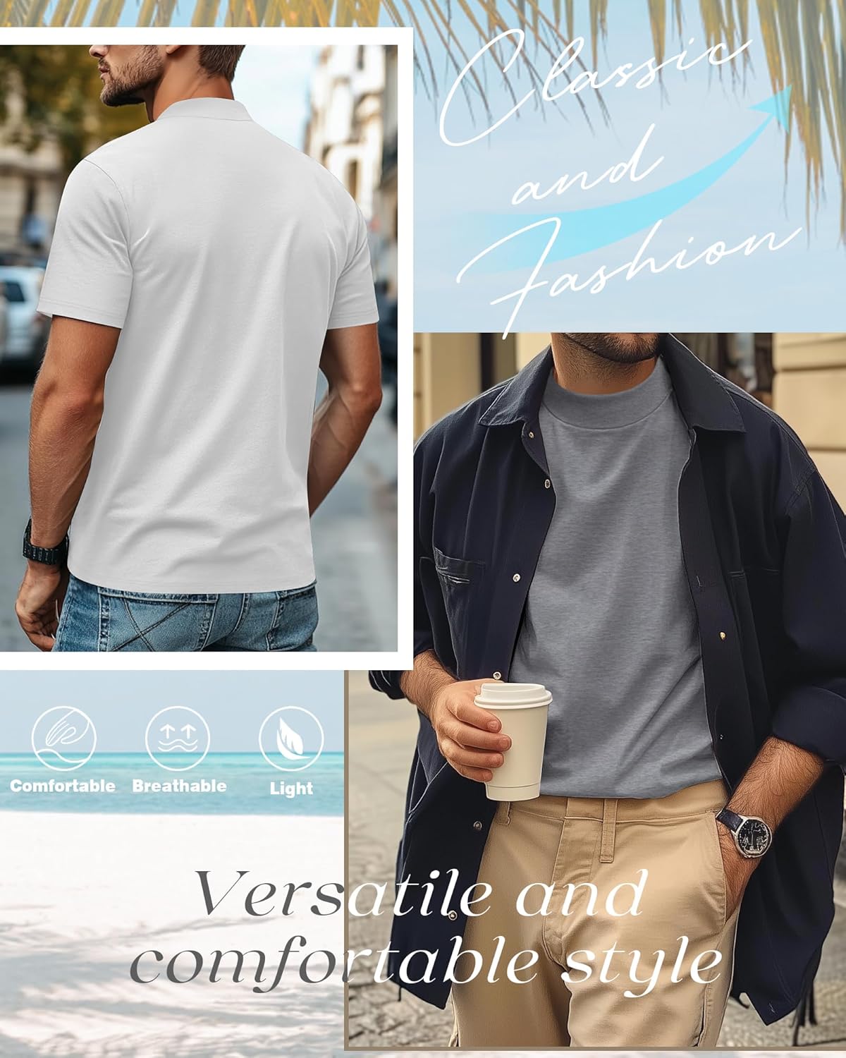 3 Pack Men's Mock Neck T Shirts Short Sleeve Turtleneck Pullover Tops Casual Summer Basic Tees