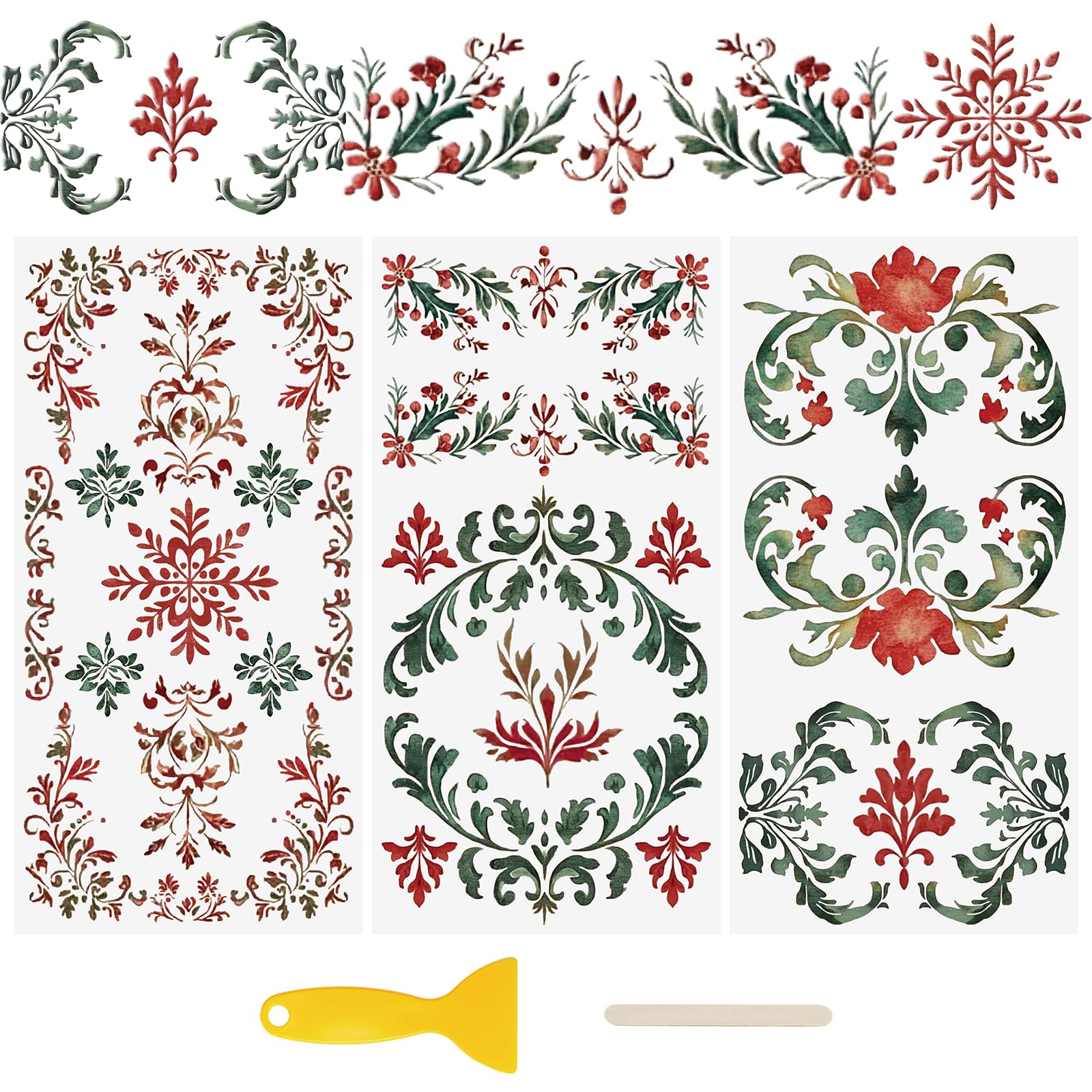 WANDIC 3 Sheets Christmas Patterns Rub on Transfers for Crafts,UV DTF Wraps Stickers Furniture Transfers Window Decals DIY Stickers for Handiwork Decoration