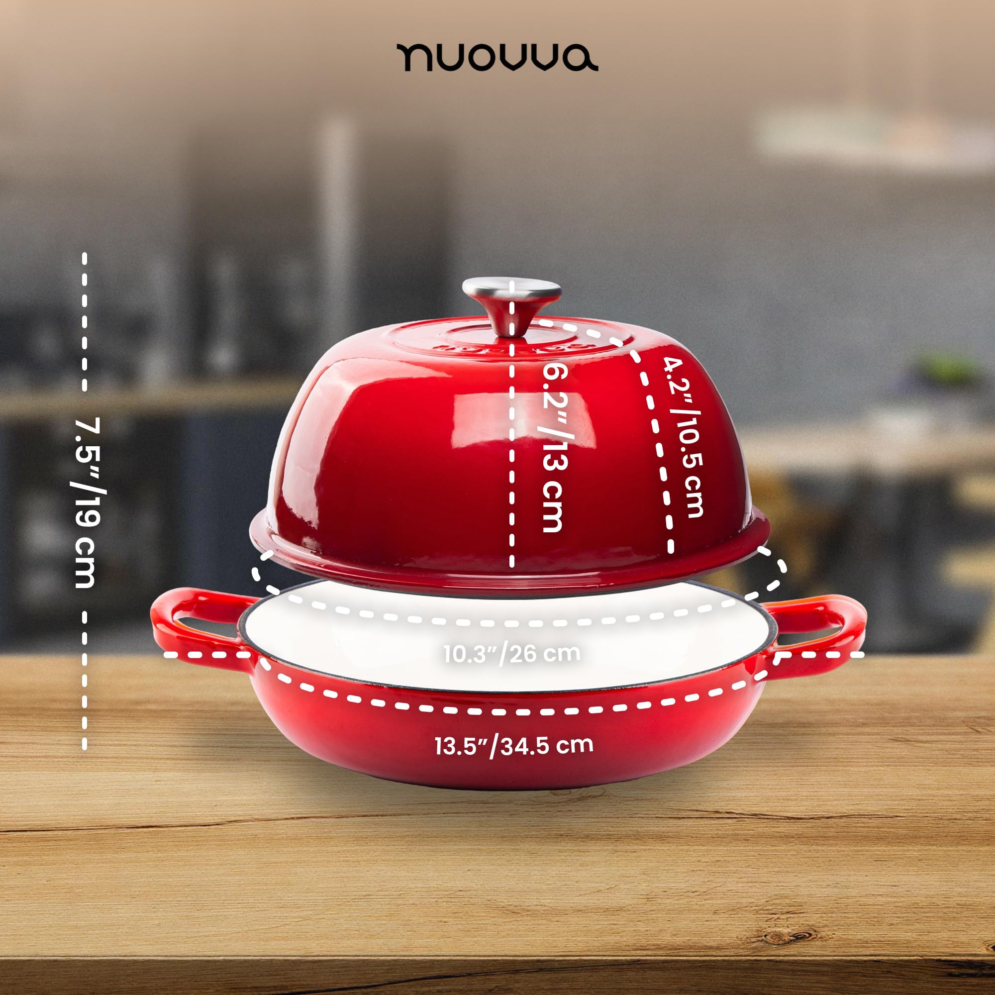 Olla Holandesa de Hierro Fundido Esmaltado – Cazuela para Hornear Pan de Masa Madre – Olla de Pan – Rojo, 5.7L, 22cm – by Nuovva