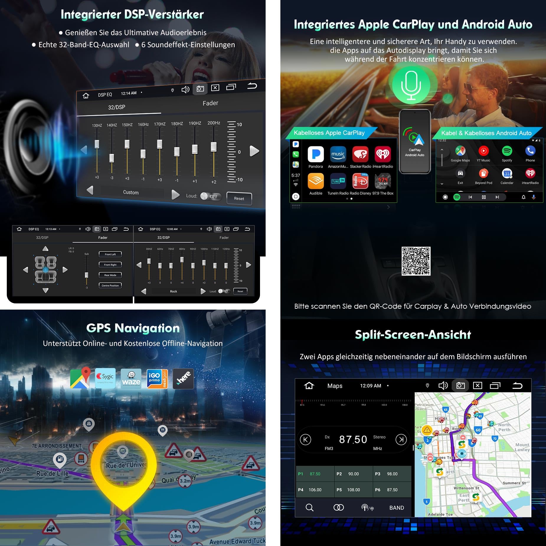Erisin radio samochodowe 7" 8-rdzeniowe 4GB+64GB z systemem Android 14, Bluetooth, GPS, nawigacja do Mercedesa Klasa A W169, Klasa B W245, Viano, Vito, Sprinter, VW Crafter, Canbus, CarPlay, Android