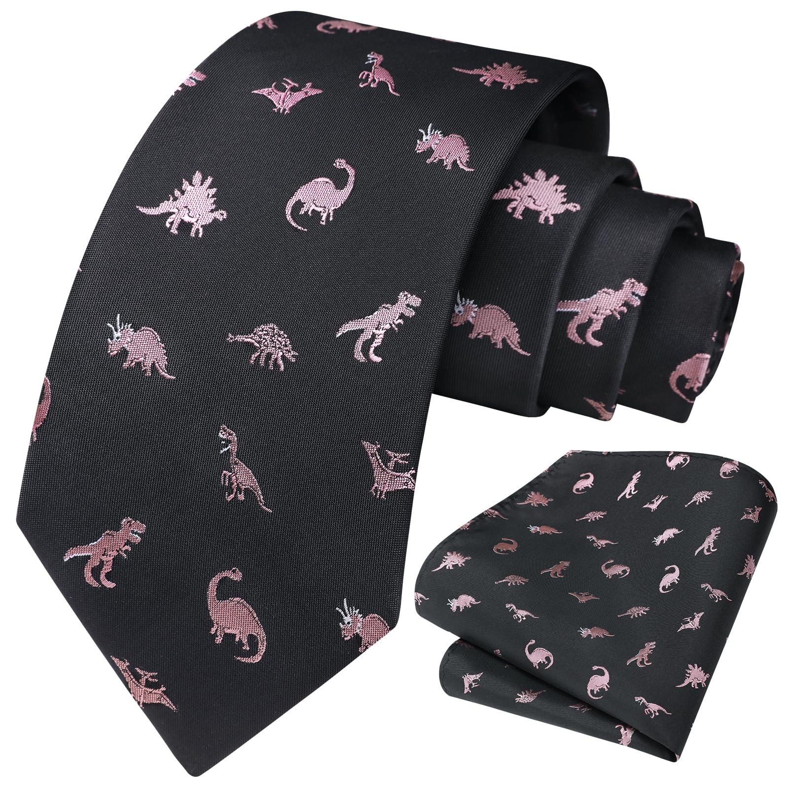 HISDERNTies for Men Classic Animal Tie and Pocket Square Set Jacquard Woven Silk Neckties Handkerchief Wedding Party