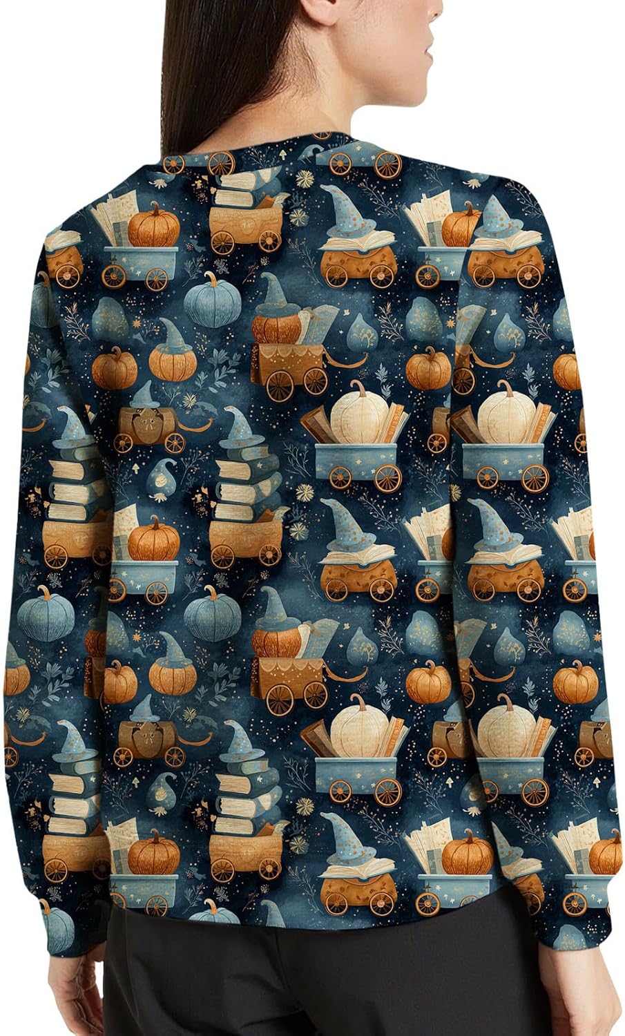 LIZALIG Pullover Cute Sweatshirt Orange Skeleton Fall Festive FunWomens Design Bat Holiday Party Outings Pumpkin Print - Image 4