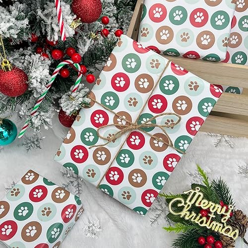 Miniatura 5 de Dtiafu Papel de regalo con estampado de huellas  10 hojas divertidas de regalo de Navidad de perro y gato para vacaciones, cumpleaños, baby shower