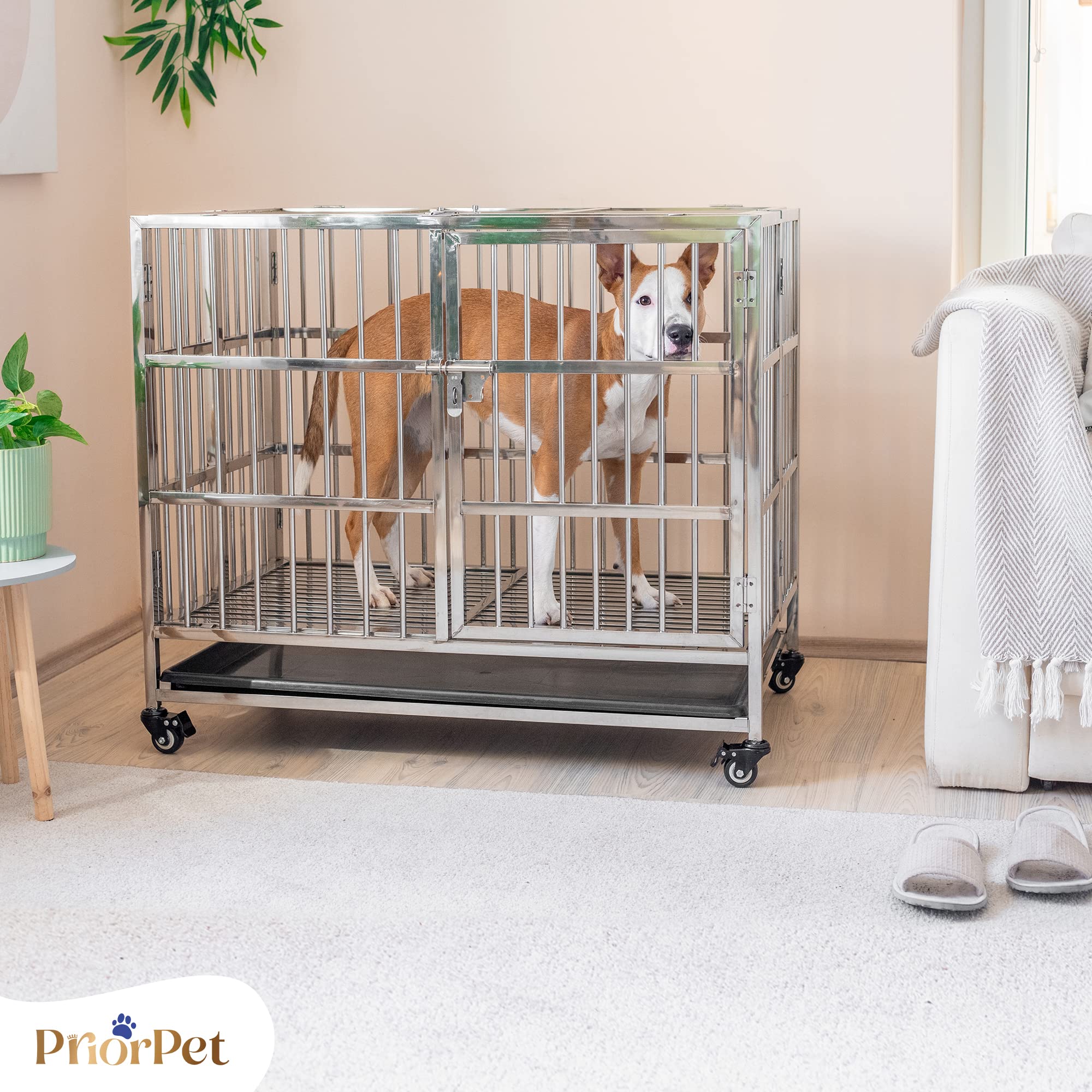 PRIORPET Solida Gabbia per Cani - Design Pieghevole e Facile da Montare per Un Agevole Trasporto - Doppia Serratura per Una Maggiore Sicurezza - Vassoio Rimovibile per Una Rapida Pulizia