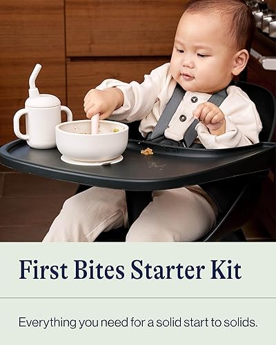 Miniatura 10 de Lalo First Bites - Juego de alimentación de silicona para bebés, suministros de destete para bebés, silicona no tóxica, incluye 2 baberos, 2