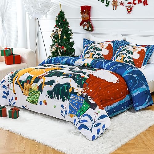 Miniatura 2 de YIYEA Juego de edredón para niños tamaño matrimonial, edredón de Navidad, bonitos juegos de ropa de cama de Navidad para niñas y niños, ligero,