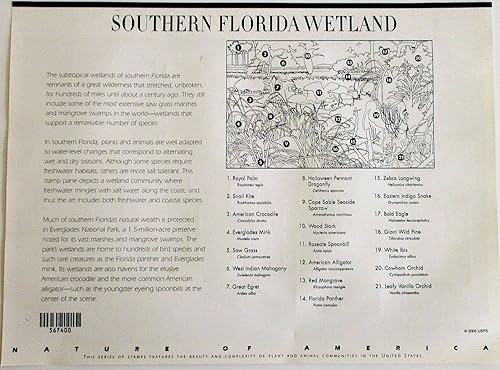 Miniatura 2 de Southern Florida Wetland (Nature of America) Hoja completa de 10 sellos postales de 39 centavos, USA 2006, Scott 4099