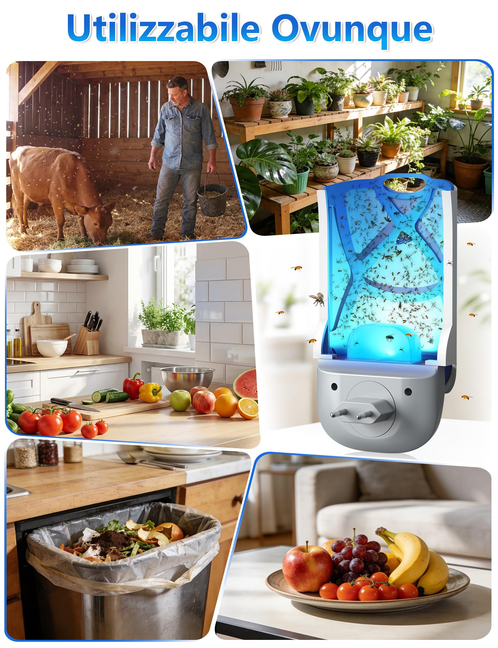 Trappola per Mosche da Interni V2 | Insetticida Elettrico con Trappola Adesiva & Spina Orientabile | Contro Moscerini, Mosche, Falene, Zanzare | Cucina & Casa, 2 Dispositivo + 12 Ricariche
