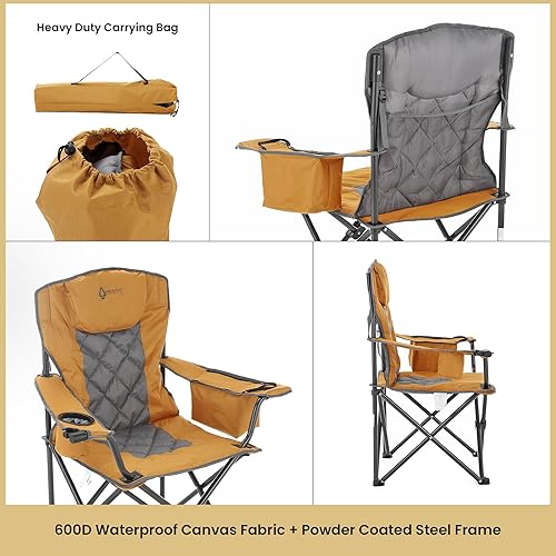 Miniatura 6 de ARROWHEAD OUTDOOR Silla plegable portátil de lujo para campamento con reposacabezas, portavasos y vidrio, enfriador de 6 latas, bolsa de transporte