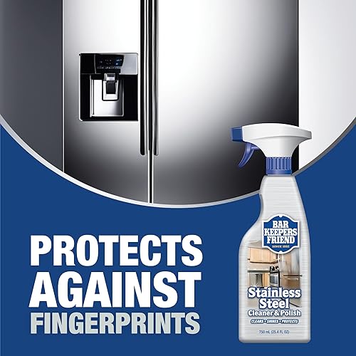 Vista 3 de Bar Keepers Friend Limpiador y pulidor en aerosol para acero inoxidable (2 x 750 ml) Elimina huellas de grasa, manchas de agua dura, mugre