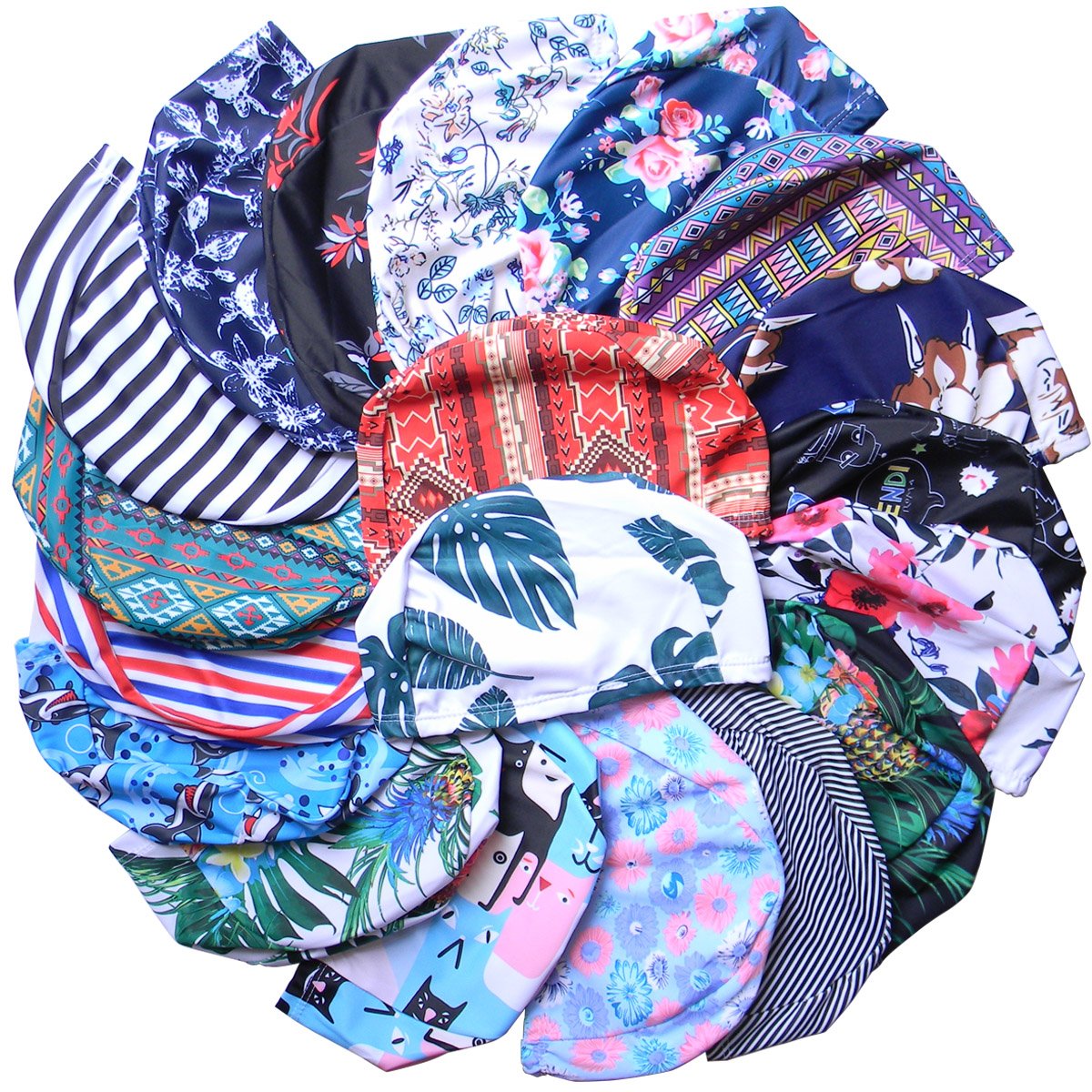 Quality Yes 3Pack Pure Colorful Superior Polyester Cloth Fabric Bathing Cap Swimming Caps Swimming Hats for Water Sports