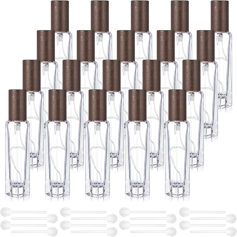 Domensi Frascos de Perfume Recarregáveis de Vidro com Atomizador, 15 mL, Cor Madeira Escura, Pacote com 20