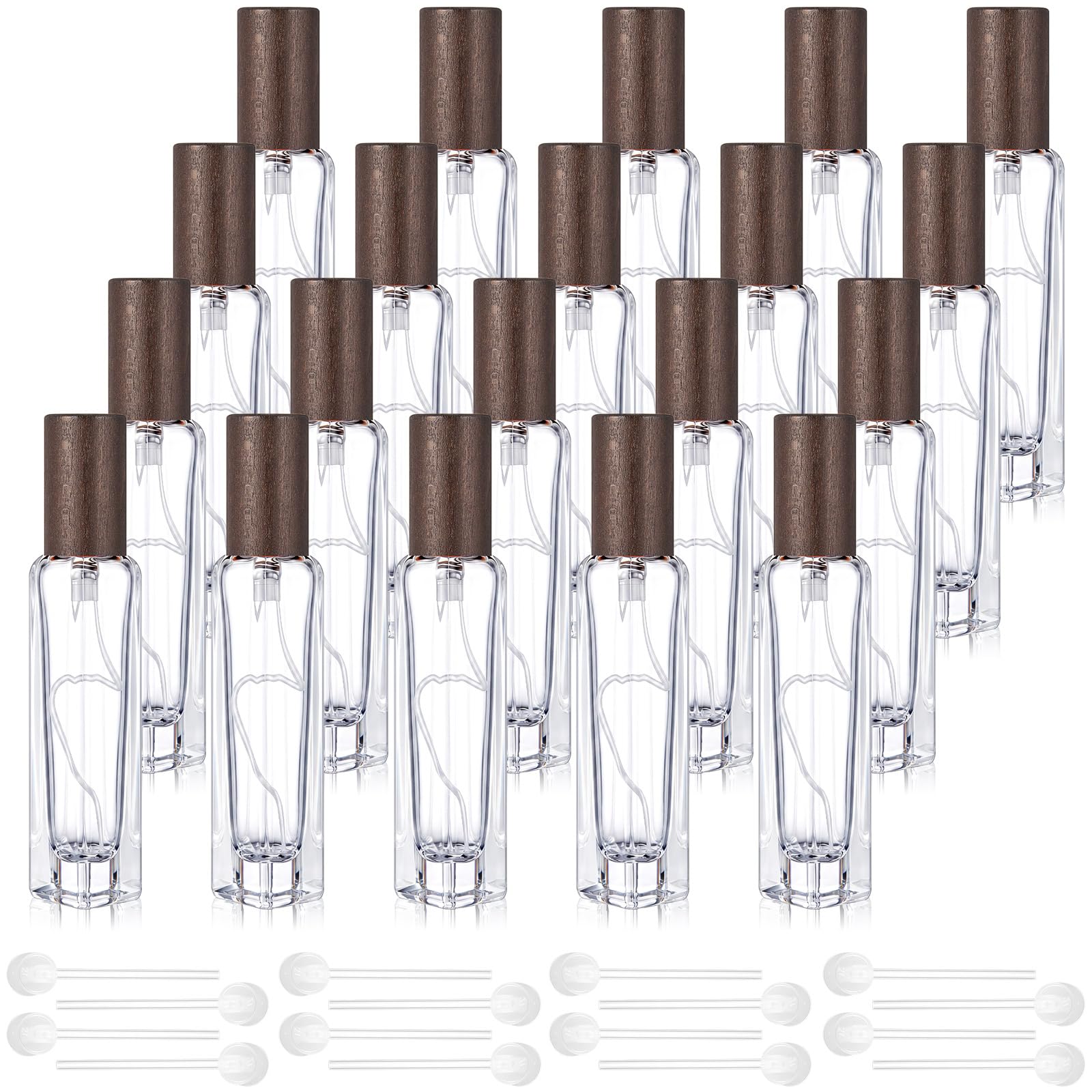 Domensi 20 Pcs 10/15/20/30 ml Perfume Travel Refillable Glass Bottles Spray Bottle Perfume Atomizer for Cologne Dispenser Leak-proof Fragrance Bottles Atomizer Pump Kit (15 Ml,Dark Wood Color)