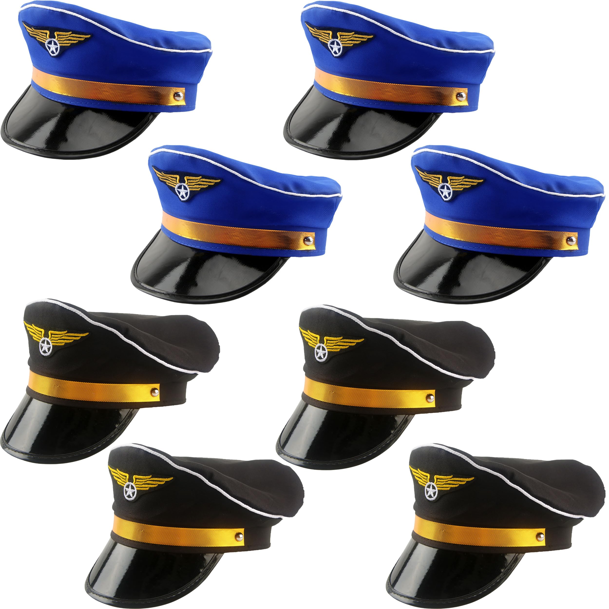 8 Pack Adult Pilot Hat Airplane Captain Hat Costume Accessories for Men Women Halloween Cosplay Party Supplies
