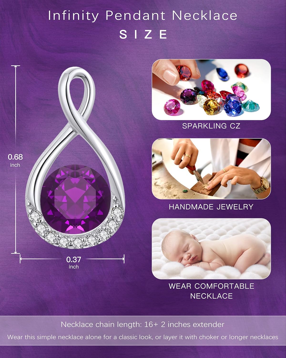 Genuine Birthstone Infinity Necklace for Women, Birthday Gifts for Her, Minimalism Style Jewelry for Everyday Wear - Image 7