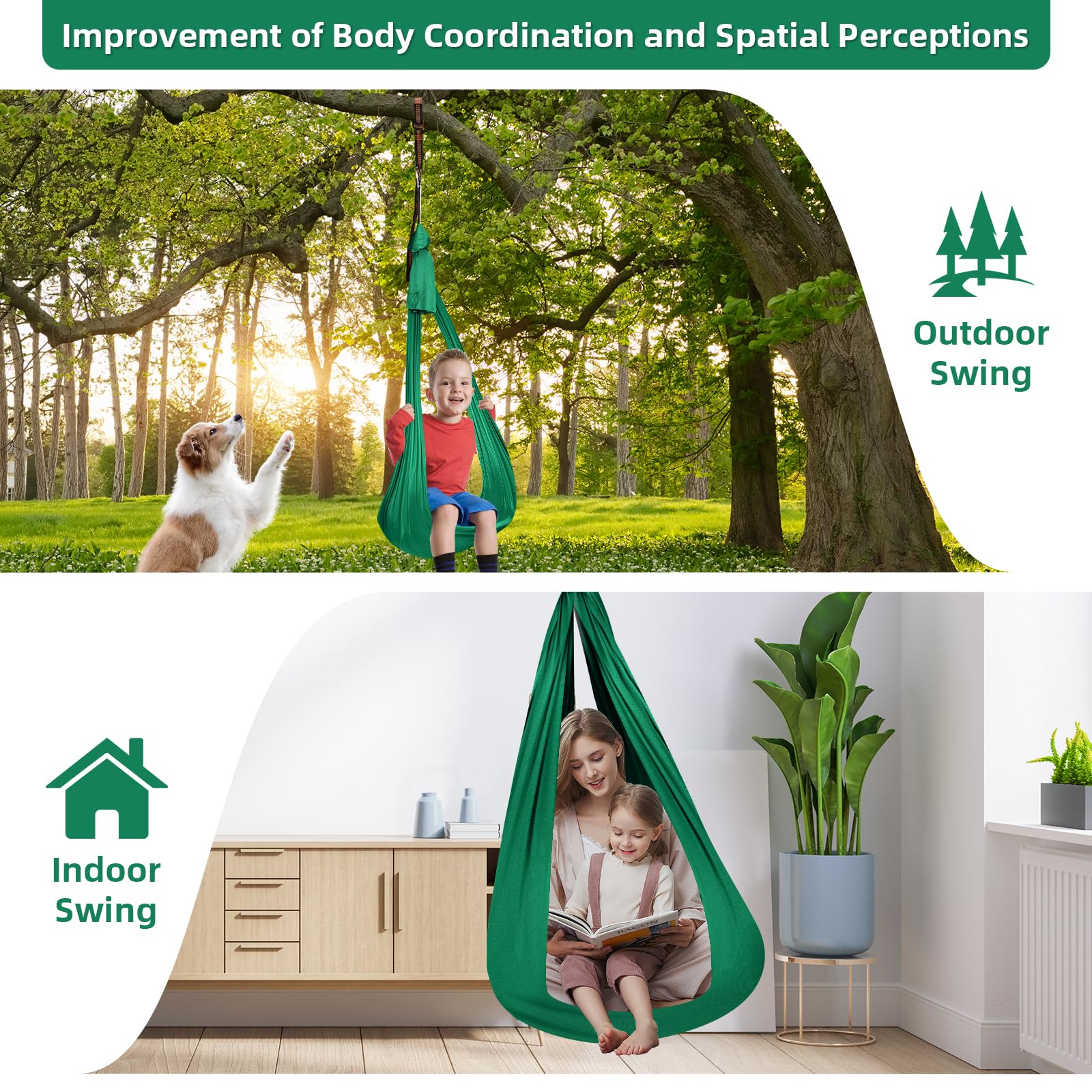 Balançoire Sensorielle SmartPlayground™ - Hamac Extensible 280x150 Cm - Pour Enfants, Intérieur/extérieur - Charge Max 200 Kg