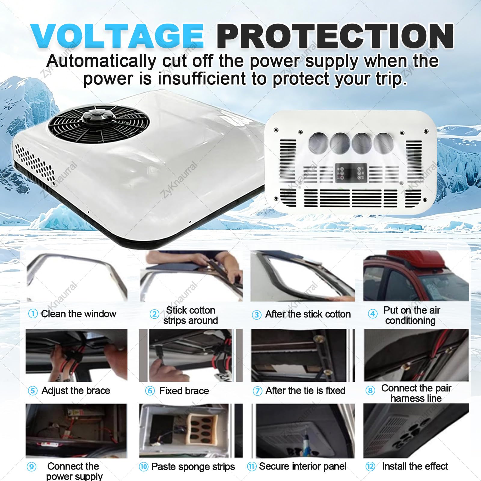Condizionatore d'Aria da Tetto per Cabina Camion 12v/24v, Alimentato a Batteria con modalità Turbo Cool, per Autobus, Rimorchi, Camper, Autocaravan, Autobus, Camion 24V