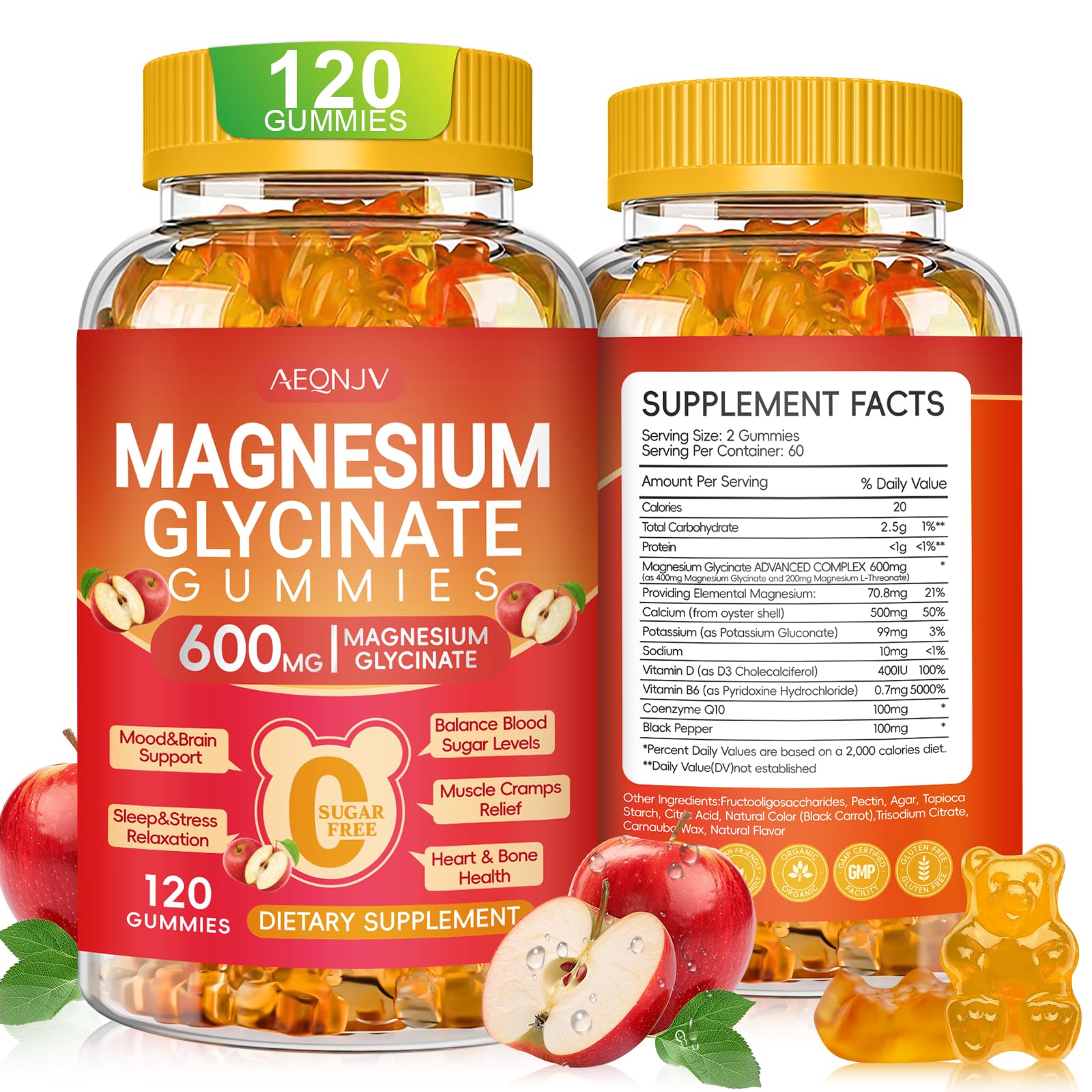 Magnesium Glycinate Gummies 600mg High Absorption, Magnesium Glycinate for Women and Men with Vitamin D, B6, and CoQ10 for Adults & Kids, Magnesium Supplement for Calm Support & Sleep, 120 Count