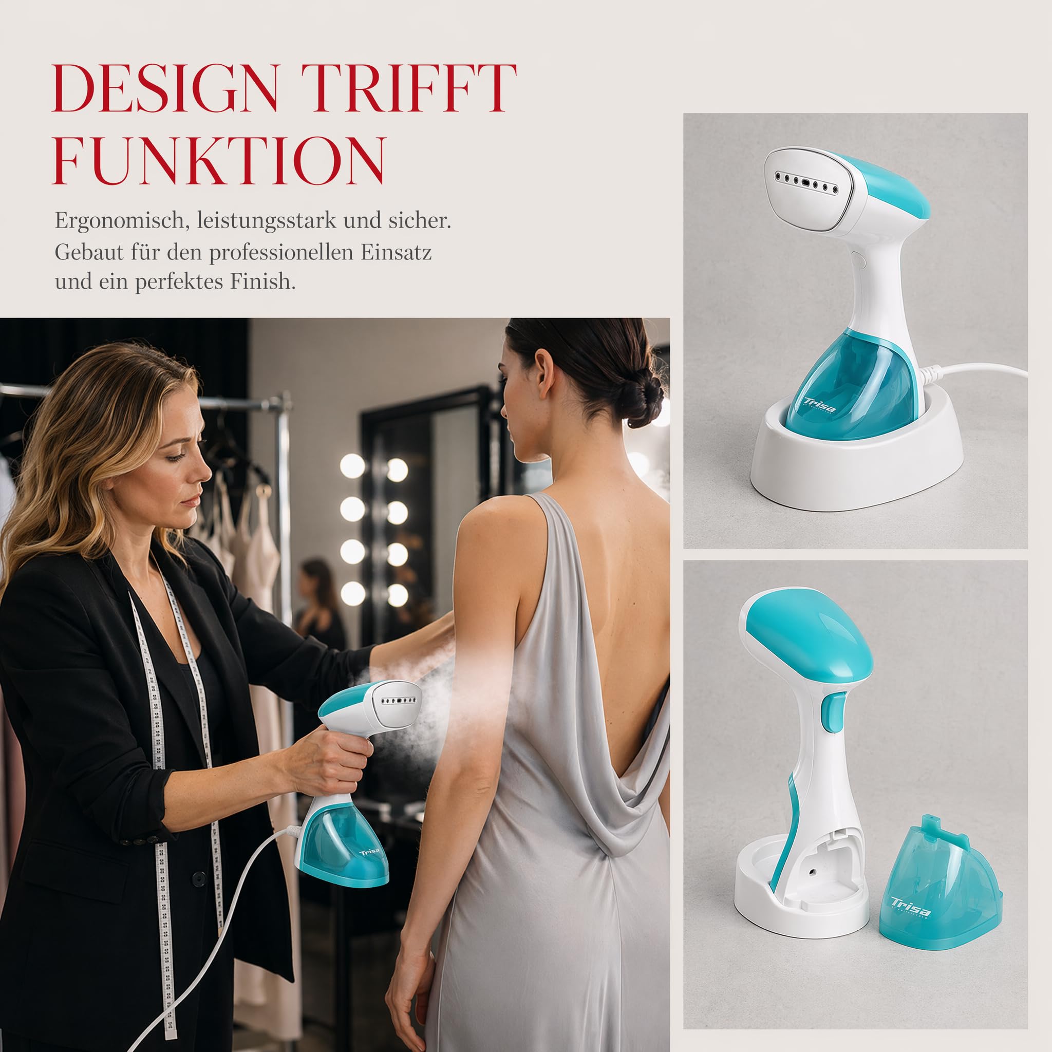 Trisa Silky Steam Dampfbürste 2000W, Edelstahlsohle, 300ml Tank, Türkis