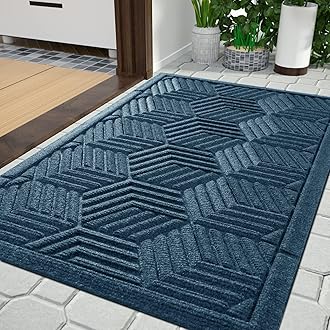 Extra Large Door Mat 36x24, All-Season Waterproof Outdoor Mats for Front Door Entrance with Drainage Holes, Heavy Duty Non-Slip Doormat for Garage Patio Entryway Indoor, Blue