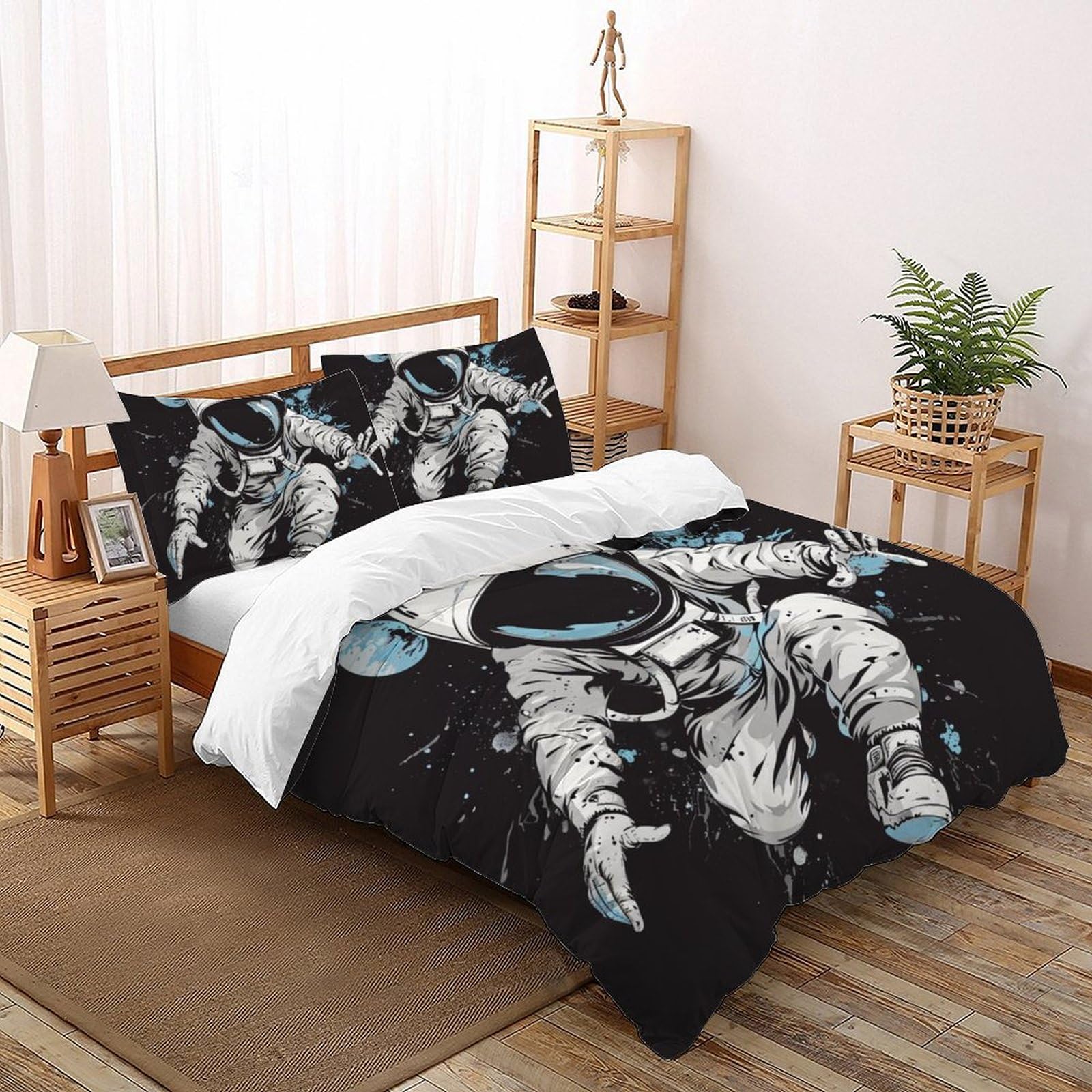 Housse de couette astronaute 260x220 parure de lit espace super king microfibre