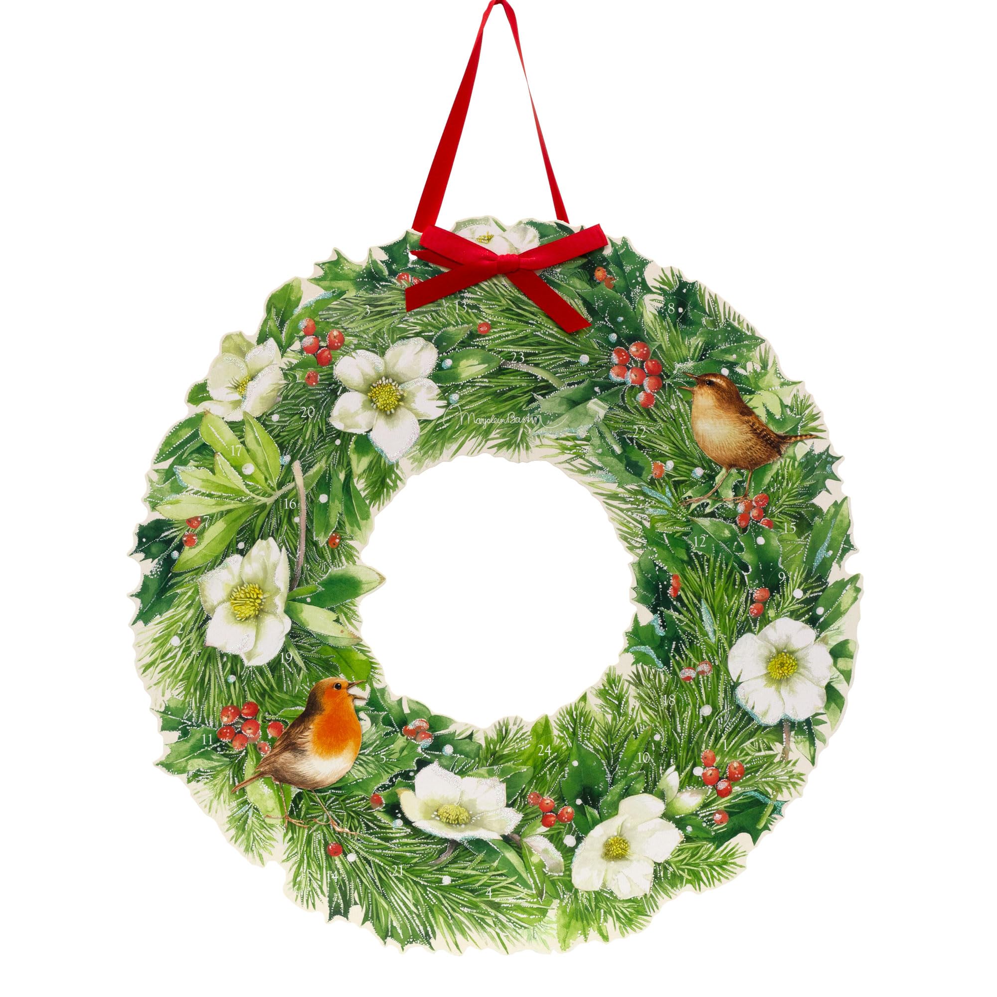 Winter Robin & Holly Wreath Advent Calendar | Large Christmas Advent Calendar with Traditional Design | Paper Picture Advent Calendar for Festive Countdown