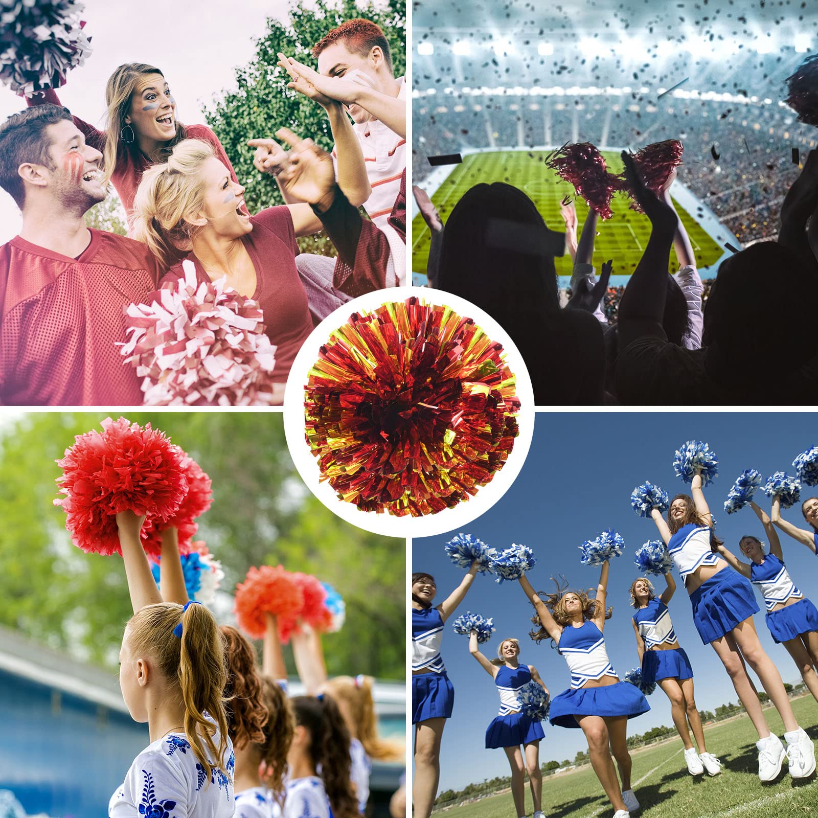 PATIKIL Pompon Cheerleading 2 Pezzi PET Fori per le Dita Rosso Dorato