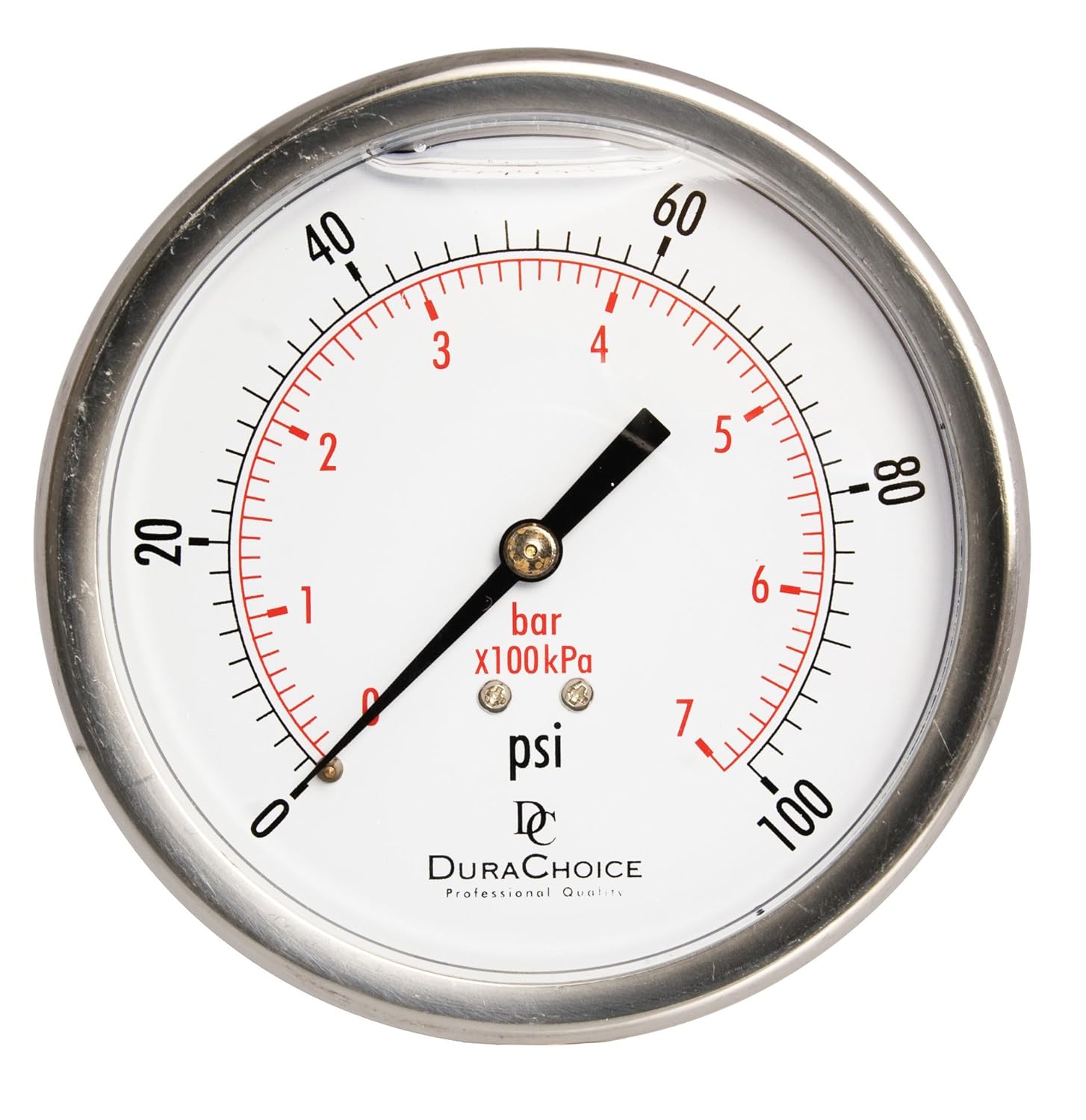 4" Oil Filled Pressure Gauge - Stainless Steel Case, Brass, 3/8", Center Back Mount Connection, 0-100PSI