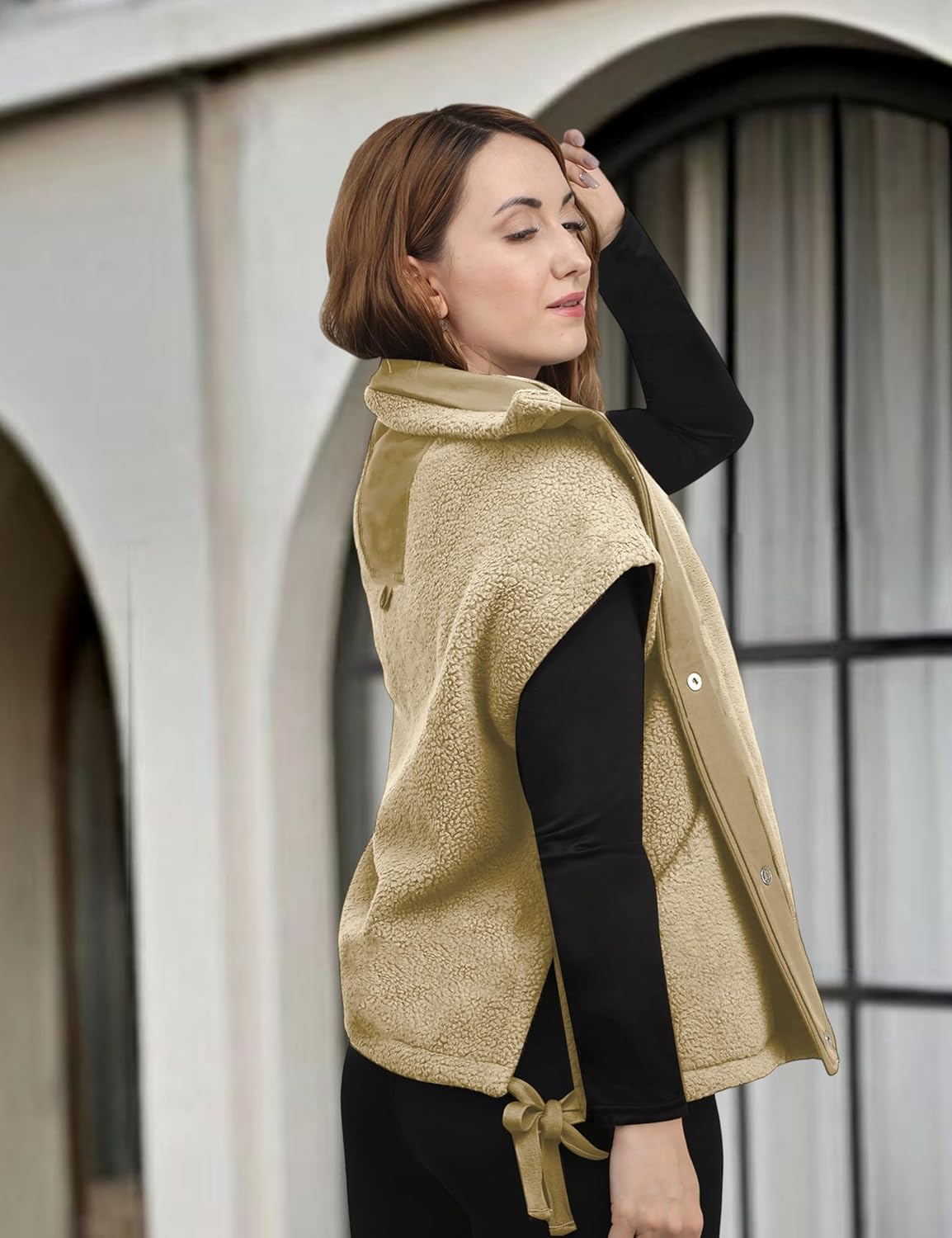 Womens Fuzzy Fleece Vest Trendy Warm Sleeveless Sherpa Jacket Winter Oversized Outerwear with Pockets - Image 3