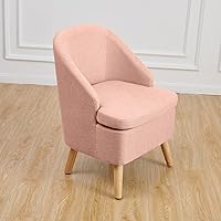 Vista 13 de Bonita silla tapizada color beige con estilo de barril, sofá individual redondo de tela similar al lino de algodón para patas de madera, sala