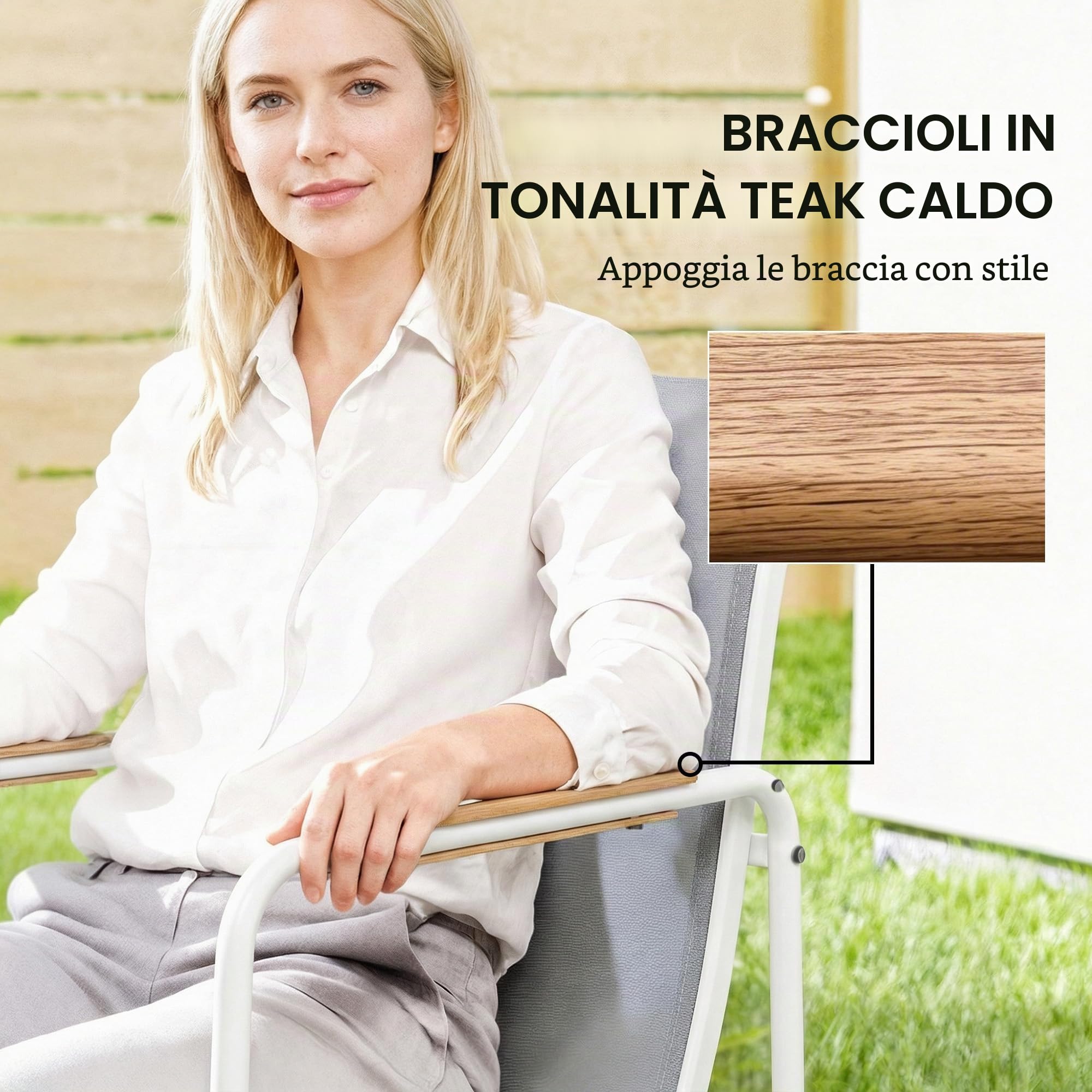 Outsunny Set da giardino composto da tavolo e sedie, 7 pezzi, mobili da giardino per esterni con tavolo in vetro temperato, 6 sedie decorative traspiranti, struttura in acciaio resistente alle